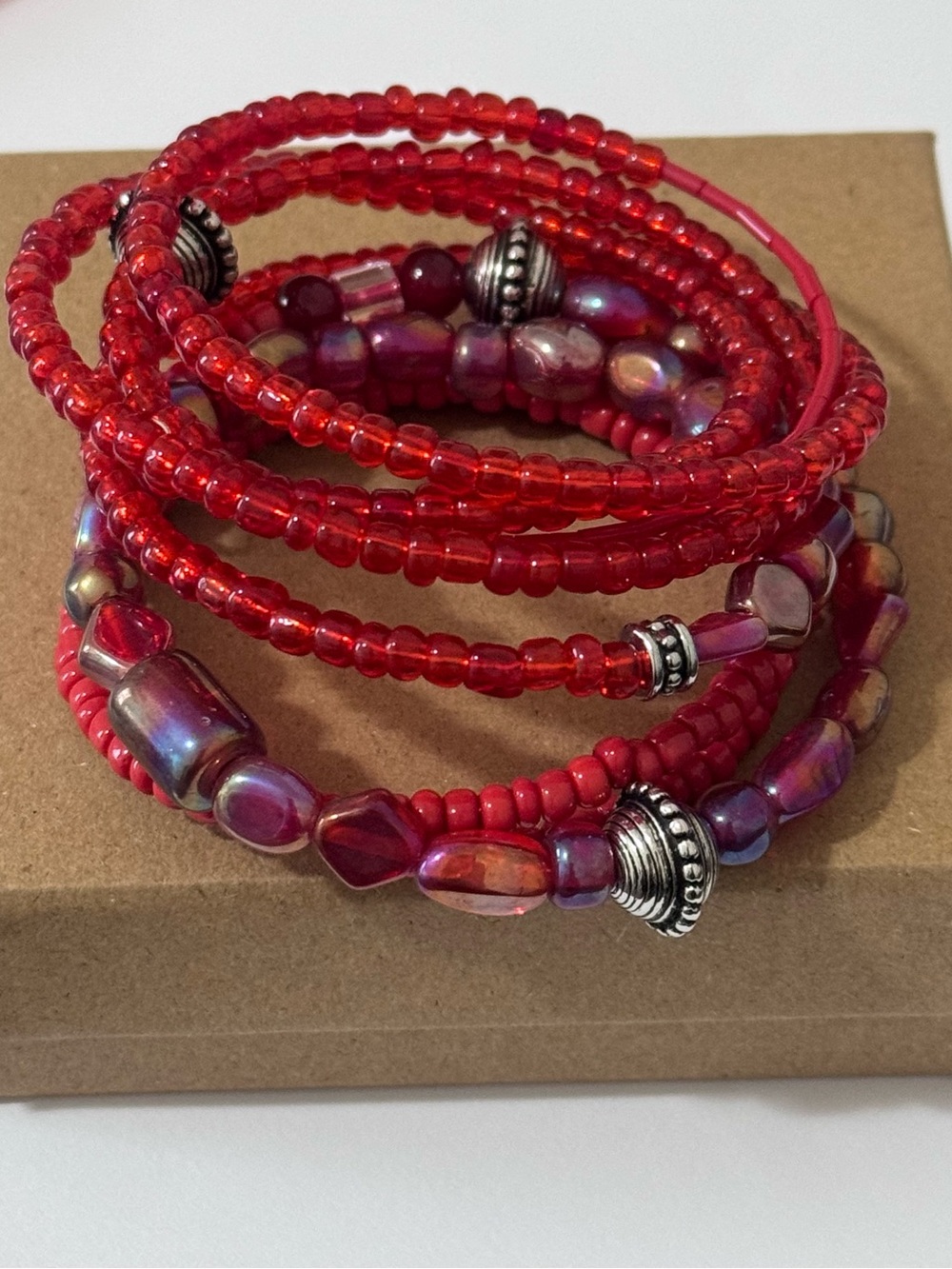 Bohemian Red Beaded Wrap Bracelet Stack